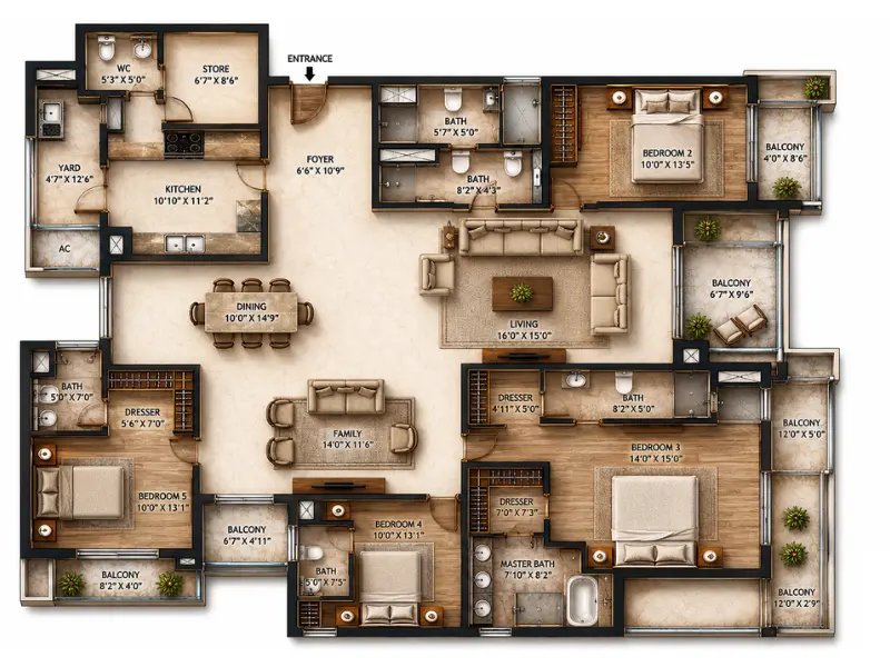 CWG Village 5 BHK floor plan 2780 sq ft
            Akshardham Delhi